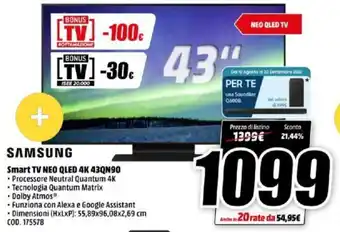MediaWorld Samsung Smart TV NEO QLED 4K 43QN90 offerta