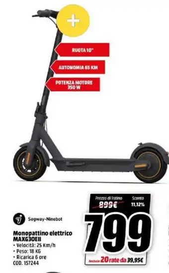 MediaWorld Segway-Ninebot Monopattino elettrico MAXG30EII offerta