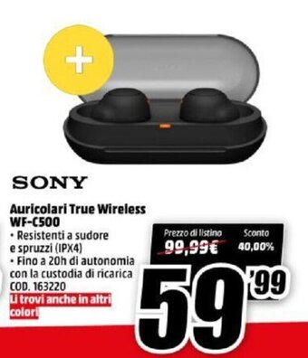 MediaWorld Sony Auricolari True Wireless WF-C500 offerta