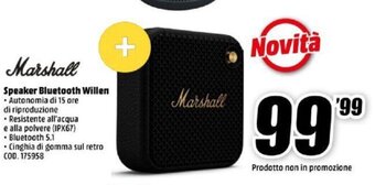 MediaWorld Marshall Speaker Bluetooth Willen offerta