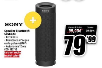 MediaWorld Sony Speaker Bluetooth SRSXB23 offerta