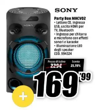 MediaWorld Sony Party Box MHCV02 offerta