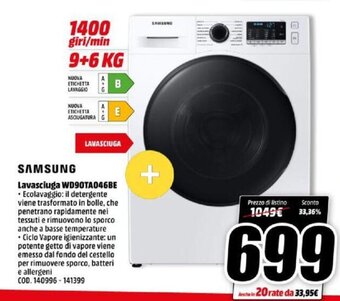 MediaWorld Samsung Lavasciuga WD90TA046BE offerta