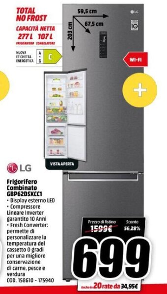 MediaWorld LG Frigorifero Combinato GBP62DSXCC1 offerta