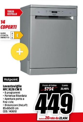 MediaWorld Hotpoint Lavastoviglie HFC 3C26 CW X offerta