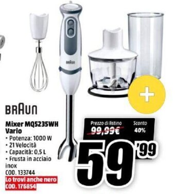 MediaWorld Braun Mixer MQ5235WH Vario offerta
