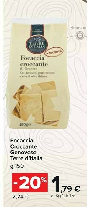 Carrefour Market Terre d'Italia Focaccia Croccante Genovese 150 G(ml) offerta