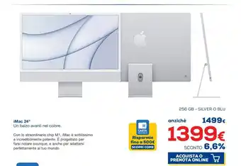 Euronics iMac 24 Un balzo avanti nel colore 256 GB Silver O Blu offerta