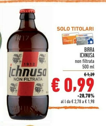Conad Ichnusa Birra Non Filtrata 500 G(ml) offerta