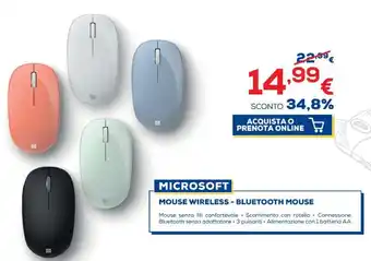 Euronics Microspft Mouse Wireless - Bluetooth Mouse offerta