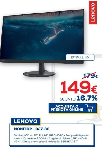 Euronics Lenovo Monitor - D27 - 30 offerta