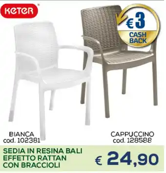 Keter Sedia in Resina Bali Effetto Rattan Con Braccioli