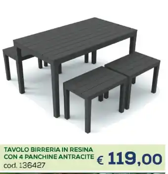 Tavolo Birreria in Resina Con 4 Panchine Antracite