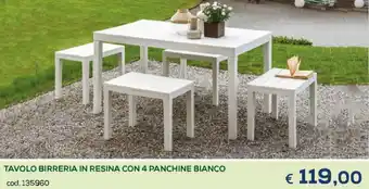 Casa & Co Tavolo Birreria in Resina Con 4 Panchine Bianco offerta