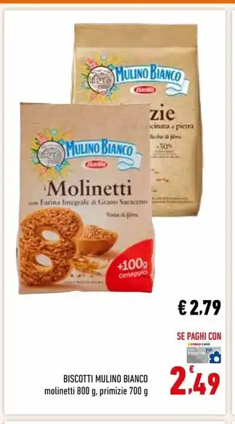Conad Biscotti mulino bianco molinetti 800 g, primizie 700 g offerta