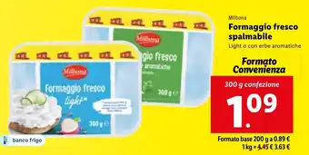 Lidl Milbona Formaggio Fresco Spalmabile Light o Con Erbe Aromatiche 300 g Confezione offerta