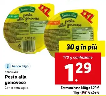 Lidl Nonna Mia Pesto Alla Genovese Con o Senz'Aglio 170 g confezione offerta