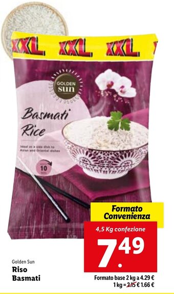 Lidl Golden Sun Riso Basmati 4.5 kg confezione offerta
