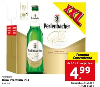 Lidl Perlenbacher Birra Premium Pils 4.9% Vol. 8 x 0.5 = 4 l Confezione offerta