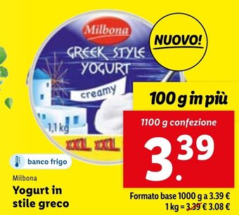 Lidl Milbona Yogurt in Stile Greco 1100 g confezione offerta