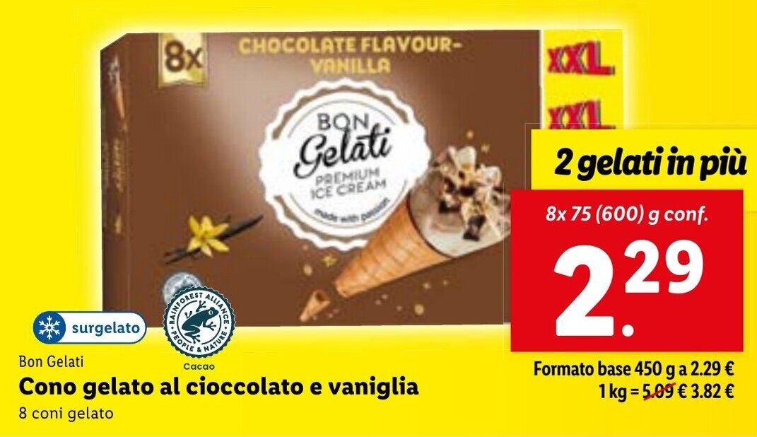 Bon Gelati Cono Gelato Al Cioccolato e Vaniglia 8 Coni Gelato 8 x 75
