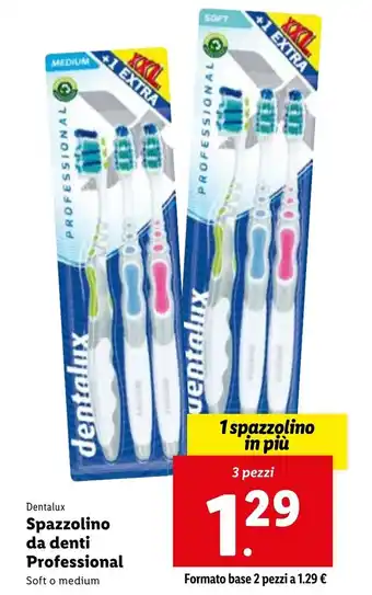 Lidl Dentalux Spazzolino da Denti Professional Soft o medium 3 Pezzi offerta