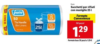 Lidl Purio Sacchetti Per Rifiuti Con Maniglie 25 l 50 pezzi offerta
