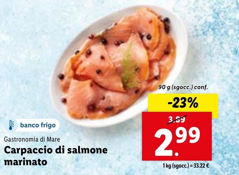 banco frigo Gastronomia di Mare Carpaccio di salmone marinato 90 g