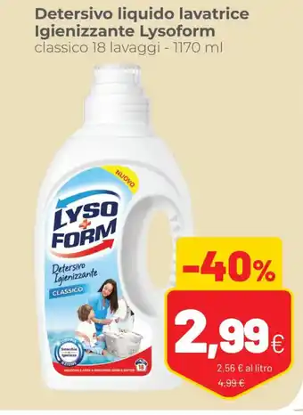Coop Lysoform Detersivo liquido lavatrice Igienizzante classico 18 lavaggi 1170 ml offerta