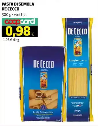 Coop De Cecco Pasta di Semola 500 g vari tipi offerta