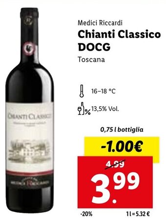 Lidl Medici Riccardi Chianti Classico DOCG Toscana 0,75 L bottiglia offerta