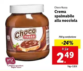 Lidl Choco Nussa Crema spalmabile all nocciala 750 g confezione offerta