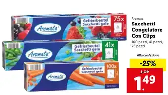 Lidl Aromata Sacchetti Congelatore Con Clips 100 pezzi,41 pezzi, 75 pezzi offerta