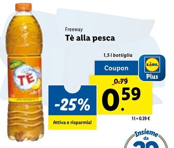 Lidl Freeway Tè alla pesca 1,5 L bottiglia offerta