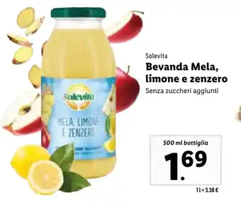 Lidl Solevita Bevanda Mela limone e senzero senza zuccheri aggiunti 500 ml bottiglia offerta