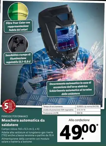 Lidl Parkside Performance Maschera automatica da saldatore offerta
