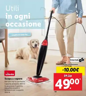 Lidl vileda Scopa a vapore 1550W offerta