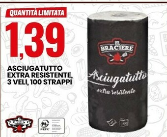 Eurospin Il braciere Asciugatutto Extra Resistente 3 Veli 100 Strappi offerta