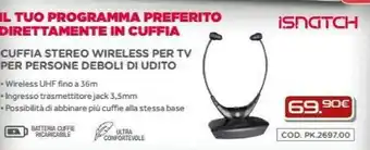 ISnatch Cuffia Stereo Wireless Per TV Per Persone Deboli Di Udito