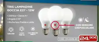 Gbc GBC Tris Lampadine Goccia E27 - 12w offerta