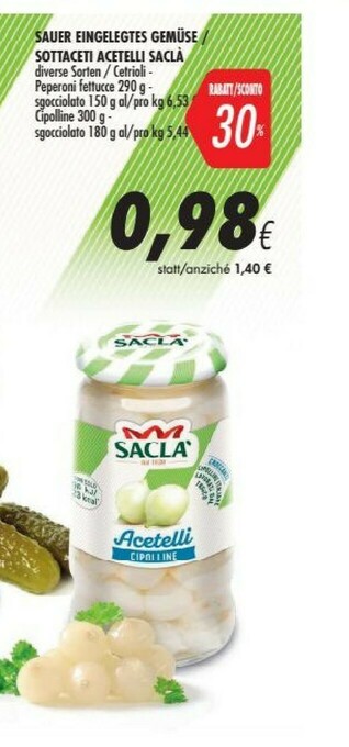 Coop Saclà Acetelli Peperoni Fettucce 290 G(ml) offerta