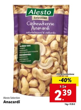 Lidl Alesto Selection Anacardi 200 g confezione offerta