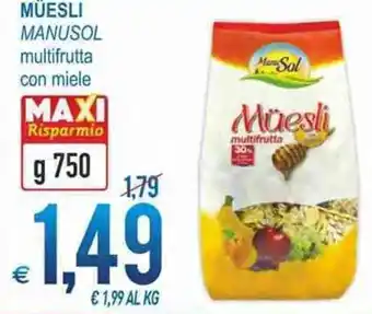 MD Discount Manusol Müesli multifrutta con miele g 750 offerta