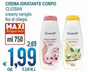MD Discount Cliosan Crema Idratante Corpo creamy vaniglia fior di ciliegio ml 750 offerta