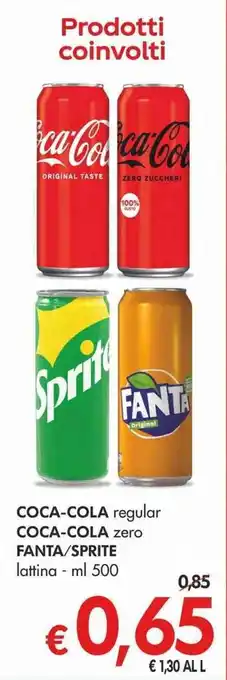 MD Discount Coca-Cola regular Coca Cola zero Fanta/Sprite lattina ml 500 offerta