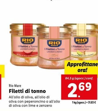 Lidl Filetti di tonno rio mare offerta
