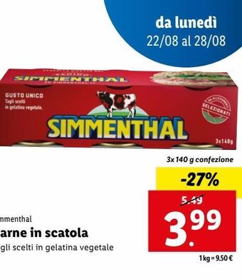 Lidl Carne in scatola simmenthal 3x140g offerta