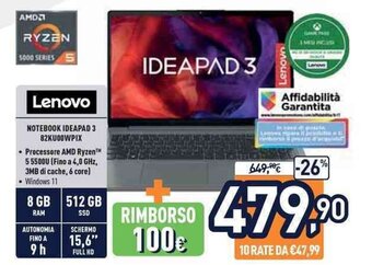 Unieuro Lenovo Notebook IdeaPad 3 82KU00WPIX offerta