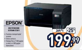 Unieuro Epson Multifunzione Ecotank ET2811 offerta