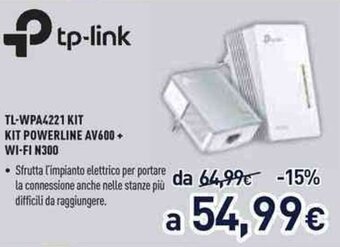 Unieuro tp-link TL-WPA4221 Kit Powerline AV600 + Wi-Fi N300 offerta